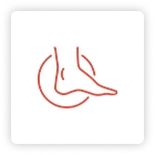 A red line drawing of a person 's hand and foot.