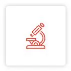 Here's an alt tag for the image: `Red outline icon of a microscope`